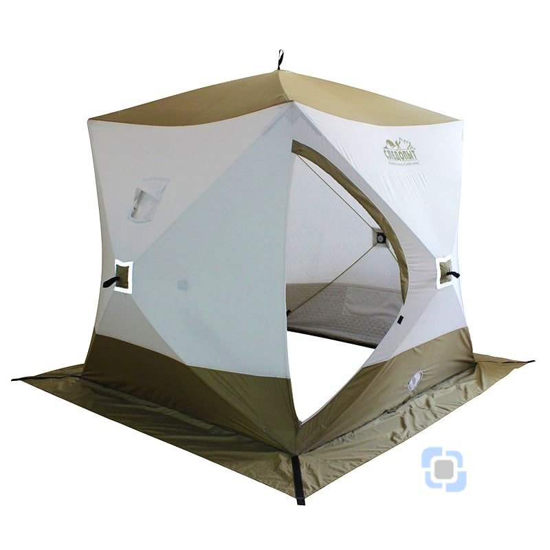 Палатка зимняя куб СЛЕДОПЫТ Premium 1,8х1,8 м, 3-х местная, 3 слоя, цв. белый/олива