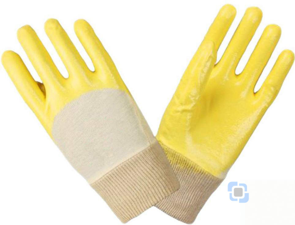 Перчатки нитриловые частичный облив облегченные манжет резинка, желтые