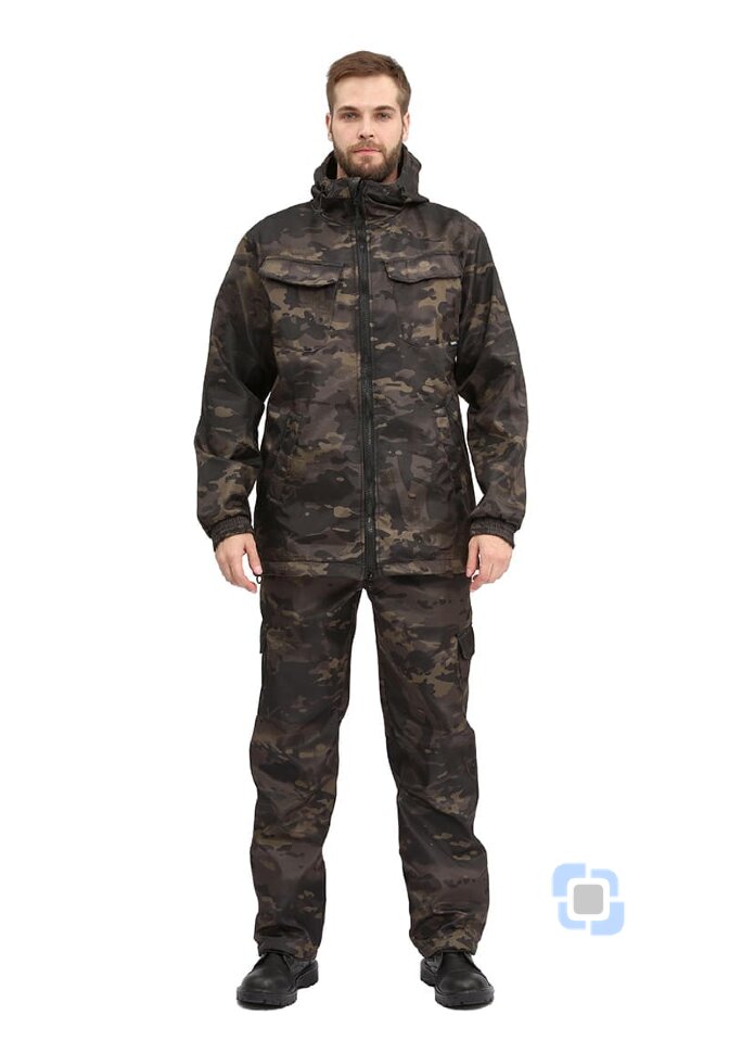 Костюм "РОВЕР" куртка/брюки, цвет: кмф "Мультикам черный", ткань: Полофлис