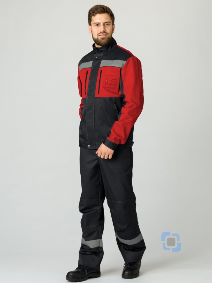 Костюм Нембус-1 СОП (тк.Смесовая,220) брюки, т.серый/красный,(52% полиэфир / 48% хлопок)