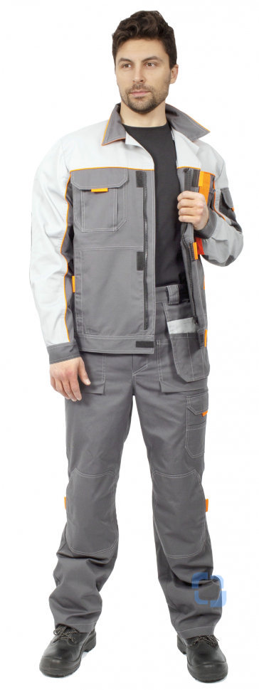 Костюм Союз-Профессионал-1 (тк.Смесовая,240) брюки, серый/св.серый/оранжевый